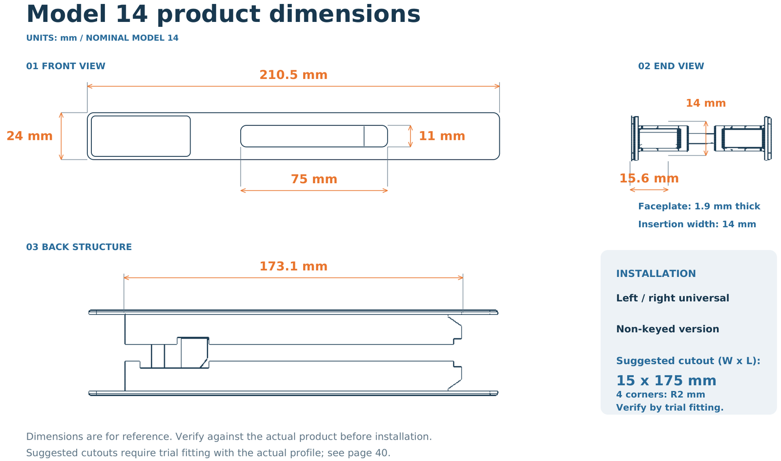 Model 14 Dimensions